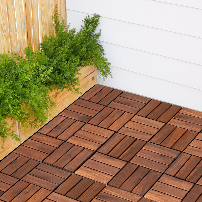 BEEFURNI 12" x 12" Wood Interlocking Deck Tile in Brown Wayfair